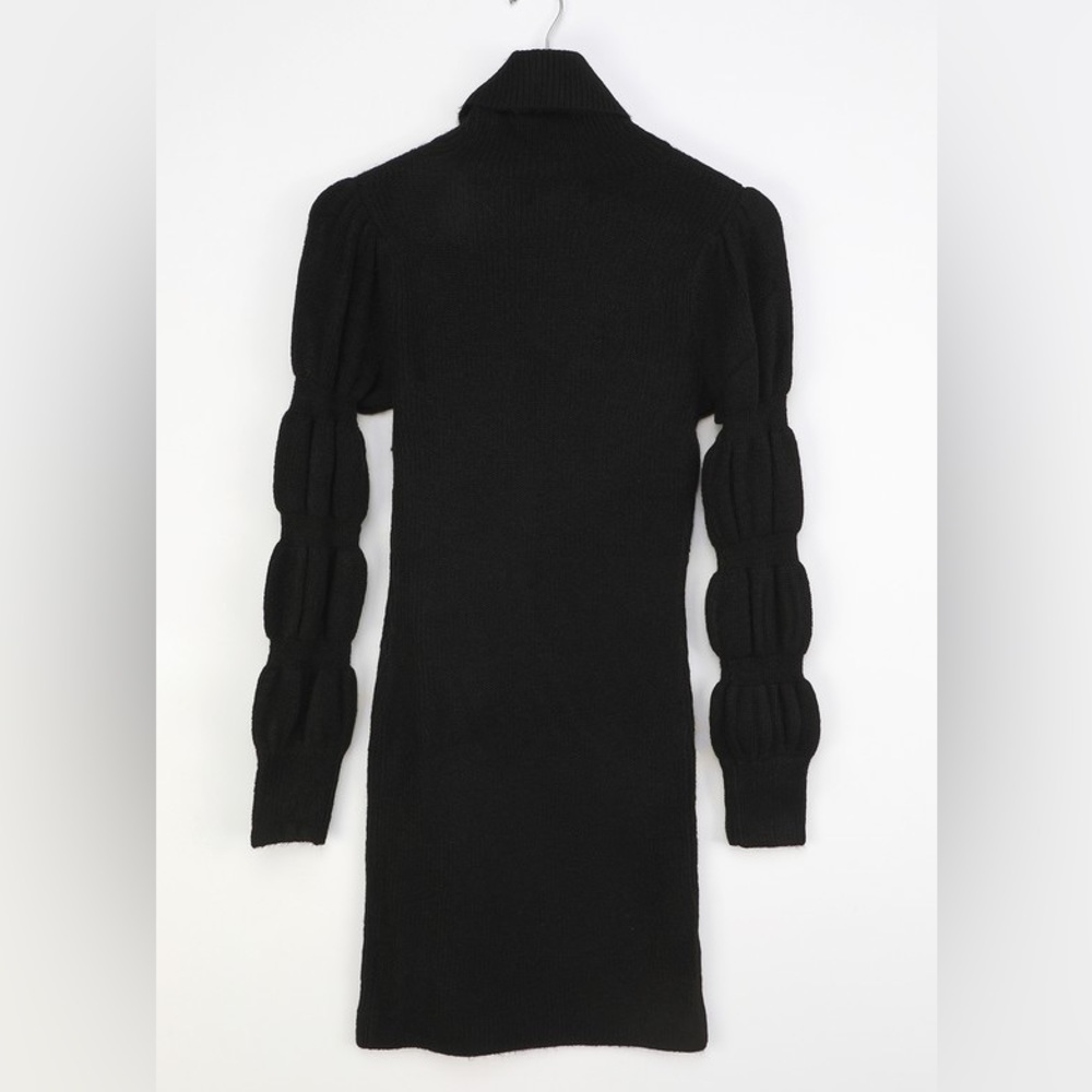 NWT Lulu’s Puff Sleeve Knit Dress in Black Size XS Turtleneck Long Sleeve Dress - Picture 4 of 9